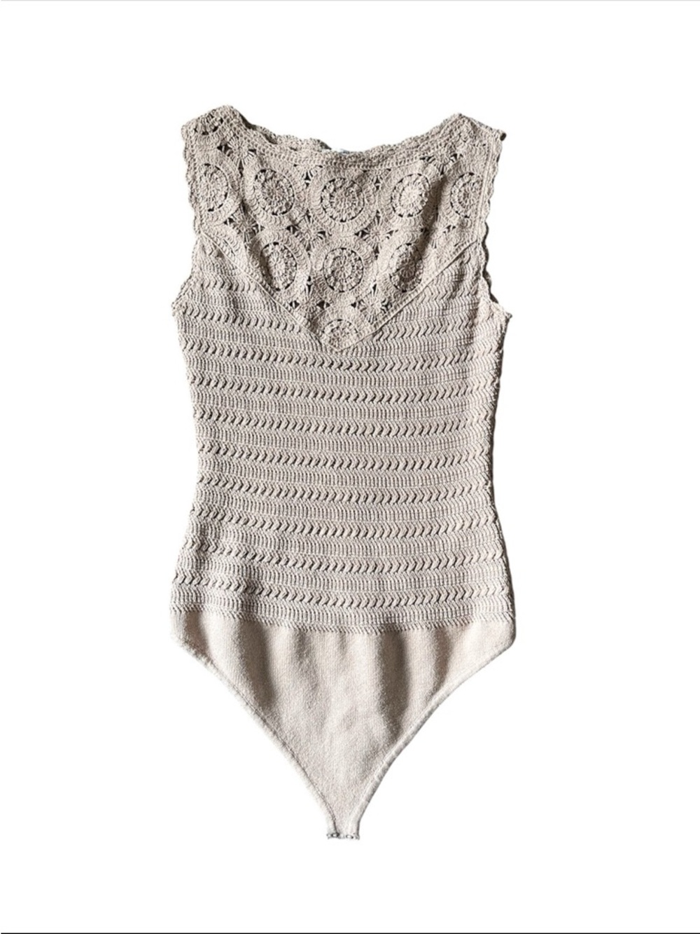 Abercrombie & Fitch Crochet Knit Sleeveless Bodysuit - Size L - Beige/Tan